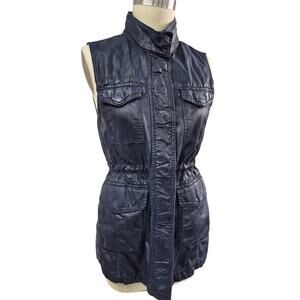 Banana Republic Navy Coated Denim Drawstring Pocket Utility Vest Women’s M
